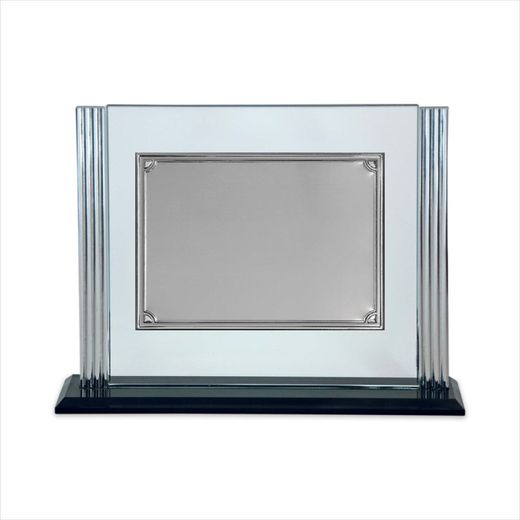 Placa Homenaje Cristal-Aluminio 27x20cm P-2258/2C Bordes Laterales Adornados C/Base Negra