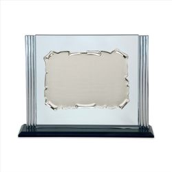 Placa Homenaje Cristal-Aluminio 27x22cm P-2265/2C Pergamino - Bordes Laterales Adornados C/Base Negra