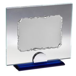 Placa Homenaje Cristal-Aluminio 28,5x21,5cm P-3032/3C Base Azul Chapa Pergamino 20x15cm