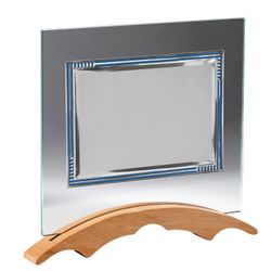 Placa Homenaje Cristal-Aluminio 28,5x21,5cm P-3039/2C Base Madera Chapa Bordes Azules 20x15cm