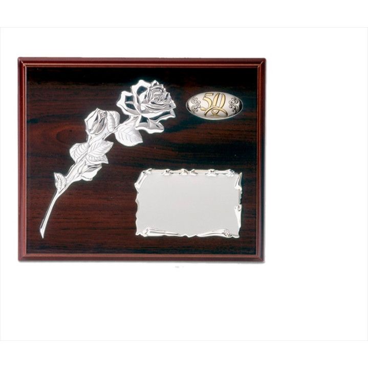 Placa Homenaje Madera-Acero Bilaminado 29x23cm P-2525C Rosa-Pergamino 50 Aniversario