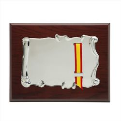 Placa Homenaje Madera-Alpaca 23x19cm P-2018/2A Pergamino/Bandera - Estuche Incluido