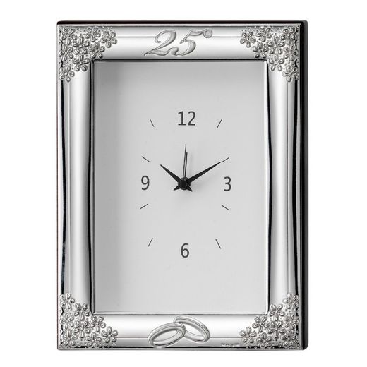 Anniversary Clock Photo Frame 9x13cm EV9250/ORV Flower Wedding Rings 25 Years