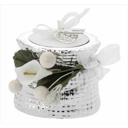 Portavela Saco 6x5x6cm Latón 2200BI Detalle Floral Blanco