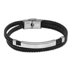 Pulsera Acero Argent Basic 22cm PUHS1812 Piel Negra Trenzada