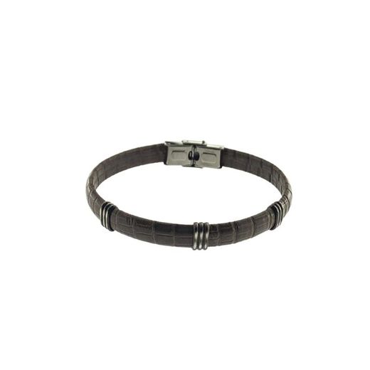Argent Basic Steel Bracelet 23cm PUHS2203M Brown Leather