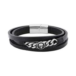 Pulsera Acero Argyor-MRM (AC)403319 Piel Negra Multiple Con Calavera