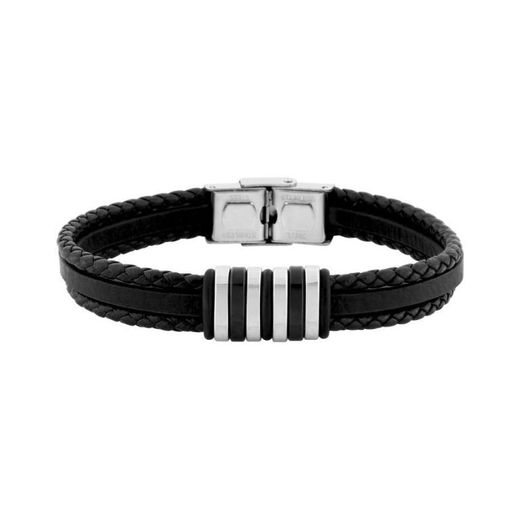 Argyor-MRM (AC)403358 Black Leather Multiple Steel Bracelet