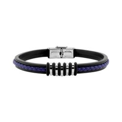 Pulsera Acero Argyor-MRM (AC)403359 Piel Negra Bicolor Azul Trenzada