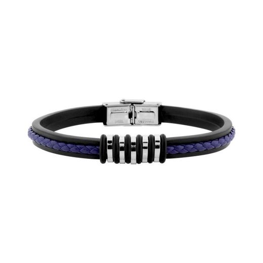 Pulsera Acero Argyor-MRM (AC)403359 Piel Negra Bicolor Azul Trenzada