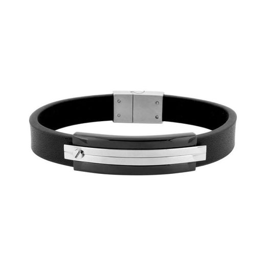 Argyor-MRM (AC)403364 Steel Bracelet Black Leather Bicolor Silver Black Plate