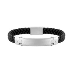Pulsera Acero Argyor-MRM (AC)403365 Piel Negra Trenzada Placa Plateada