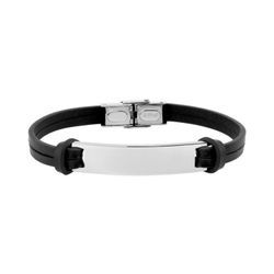 Pulsera Acero Argyor-MRM  (AC)403395 Piel Negra Con Placa