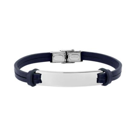 Bracelet en cuir et acier bleu marine avec plaque Argyor-MRM (AC)403396