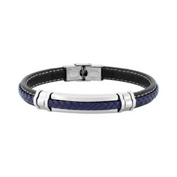 Pulsera Acero Argyor-MRM  (AC)403404 Piel Negra Bicolor Azul Trenzada