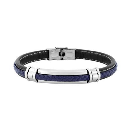 Argyor-MRM (AC)403404 Two-tone Black Leather Blue Braided Steel Bracelet