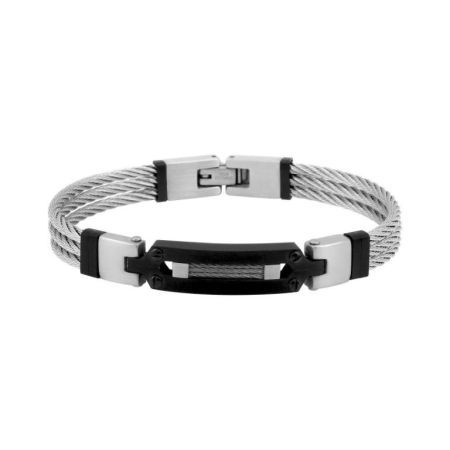 Pulsera Acero Argyor-MRM   (AC)403409 Cuerda Gris Con Placa Negra