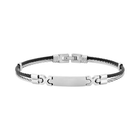 Pulsera Acero Argyor-MRM  (AC)403410 Cuerda Gris Bicolor Negra con Placa