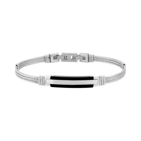 Pulseira de aço Argyor-MRM (AC)403411, corda cinza com placa preta