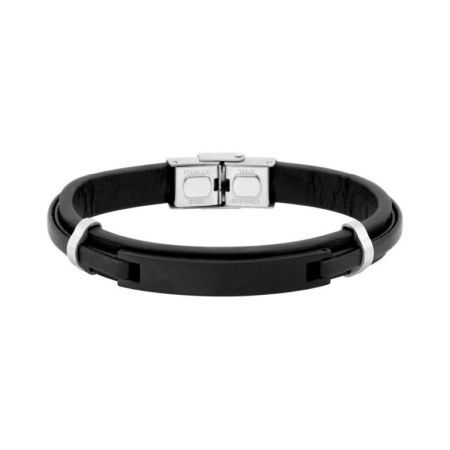 Pulsera Acero Argyor-MRM  (AC)403418 Piel Negra Con Placa Negra