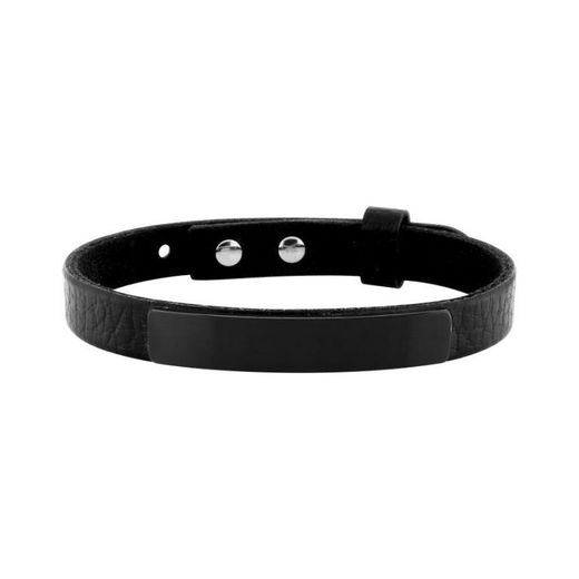 Pulsera Acero Argyor-MRM  (AC)403420 Piel Negra Con Placa Negra