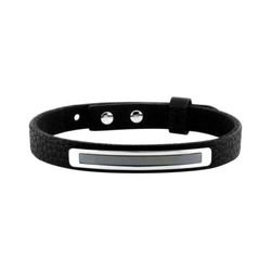 Pulsera Acero Argyor-MRM  (AC)403422 Piel Negra Con Placa Bicolor Gris