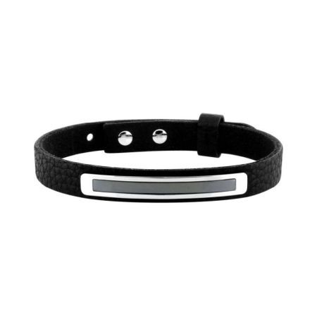 Polsera Acer Argyor-MRM (AC)403422 Pell Negra Amb Placa Bicolor Gris