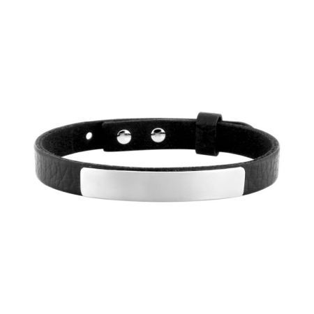 Pulsera Acero Argyor-MRM  (AC)403423 Piel Negra Con Placa