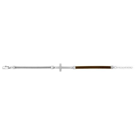 Pulseira de Aço Argyor-MRM (AC)403428 Placa Bicolor Preta com Cruz