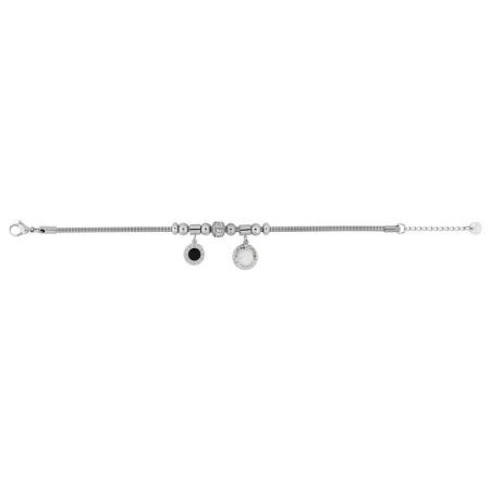 Pulsera Acero Argyor-MRM  (AC)403446 Malla Con Charms Colgantes Blanco Y Negro