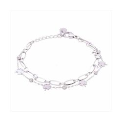 Pulsera Acero B22012 Doble Con Treboles Circonitas