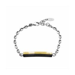 Pulsera Acero B23052 Esclava Negra Bicolor Dorada