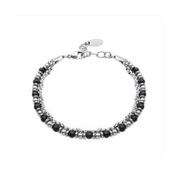 Pulsera Acero B23069 Cadena Con Piedras Negras
