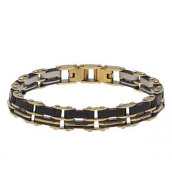 Pulsera Acero Bicolor Dorado Hombre Liska MTC124BR Piel Negra