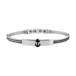 Pulsera Acero Bicolor Negro Cargo (AC)C43050 Cuerda Trenzada Ancla