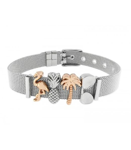 Bicolor Steel Bracelet Pink Liska LMBR25 Alloy Flamenco Pineapple Palm Tree Glasses