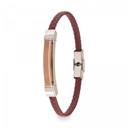 Pulsera Acero Bicolor Rosa Sovrani BR3280 Piel Marrón Trenzada Placa