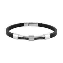 Pulsera Acero Cargo (AC)C43011 Piel Negra Lisa
