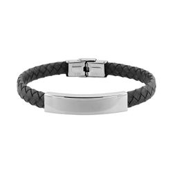 Pulsera Acero Cargo (AC)C43028 Piel Negra Trenzada Placa