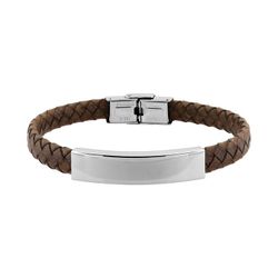Pulsera Acero Cargo (AC)C43029 Piel Marrón Trenzada Placa
