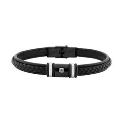 Pulsera Acero Cargo (AC)C43058 Piel Negra Trenzada 0,015ct Brillante