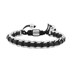 Pulsera Acero Cargo (AC)C43082 Eslabones Y Piel Negra