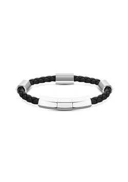 Pulsera Acero - Cordón Negro Police PEAGB2120006 Logo Police