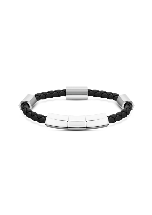 Pulsera Acero - Cordón Negro Police PEAGB2120006 Logo Police