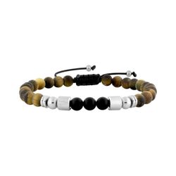 Pulsera Acero Dorado Argyor-MRM (AC)403371 Macramé Piedras Negras Y Ojo De Tigre