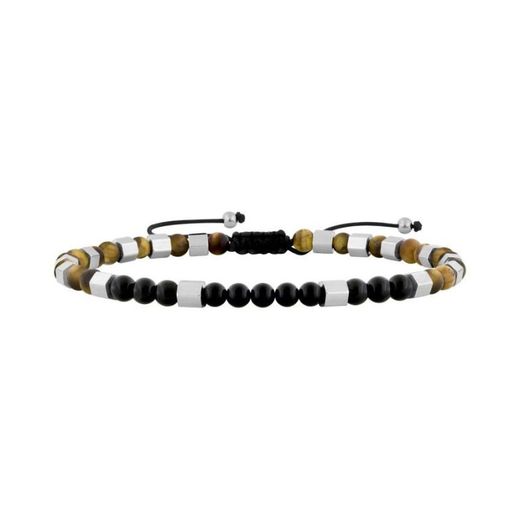 Argyor-MRM (AC)403374 Gold Steel Macramé Bracelet with Black Stones and Tiger's Eye