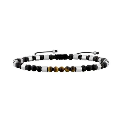 Bracelet macramé en acier doré avec pierres noires et œil de tigre Argyor-MRM (AC)403375