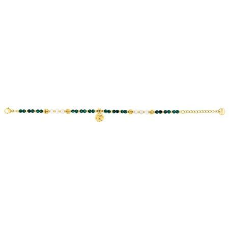 Pulseira de aço banhado a ouro com zircônia verde e pérolas Argyor-MRM (AC)403459