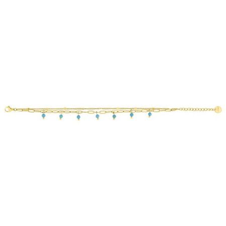 Argyor-MRM (AC)403460 Gold Steel Bracelet Double Links With Hanging Blue Drops