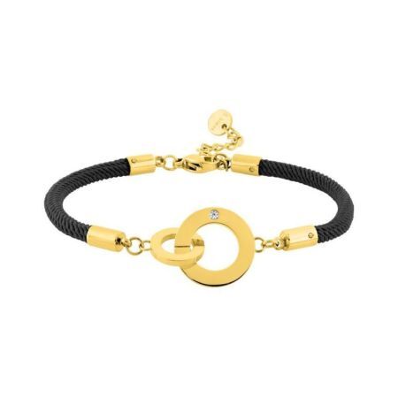 Pulseira de aço dourado com corda e argola pretas Argyor-MRM (AC)403627